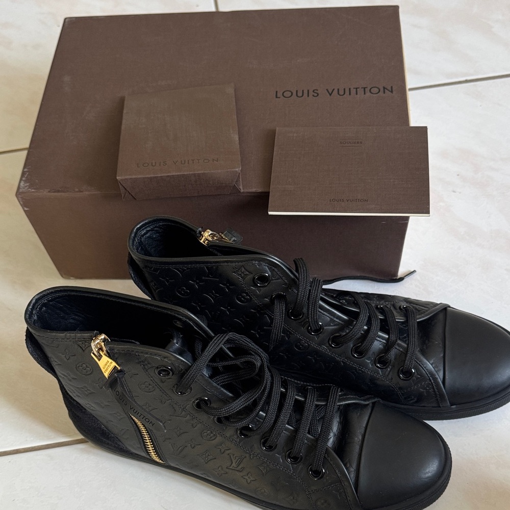Louis Vuitton Black Monogram High-Top Sneakers with Gold Zipper - Picture 8 of 8